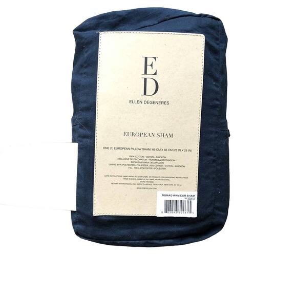 Ellen Degeneres ED Navy Blue Cotton European Style Bedding Single Pillow Sham - Picture 3 of 5